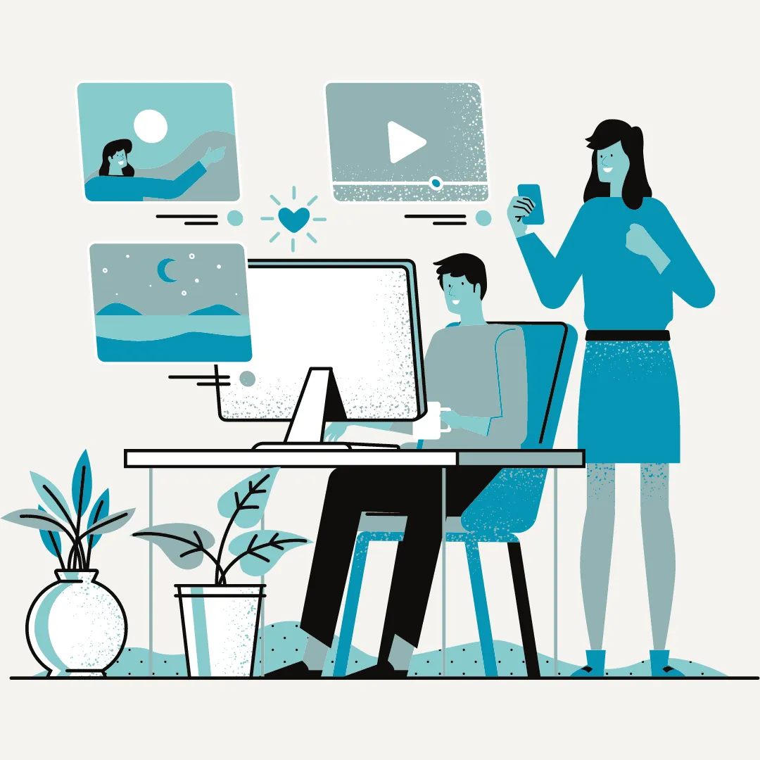 Illustration of a student browsing internships on a computer